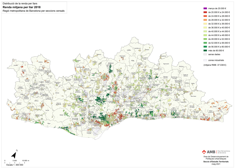 Distribucion de la renta por hogares en la region metropolitana de Barcelona Distribucion de la renta por hogares en la region metropolitana de Barcelona
